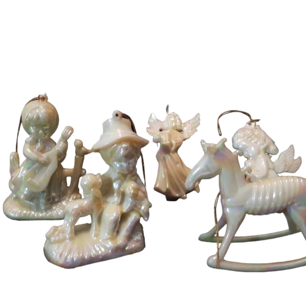 VTG ornaments Angels Sheep Harp rocking horse Christmas tree holiday set 6